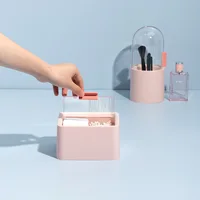 Transparent Covered Makeup Cotton Swab Lipstick Storage Box Nordic Style Double-layered Simple Desktop Storage Box 1