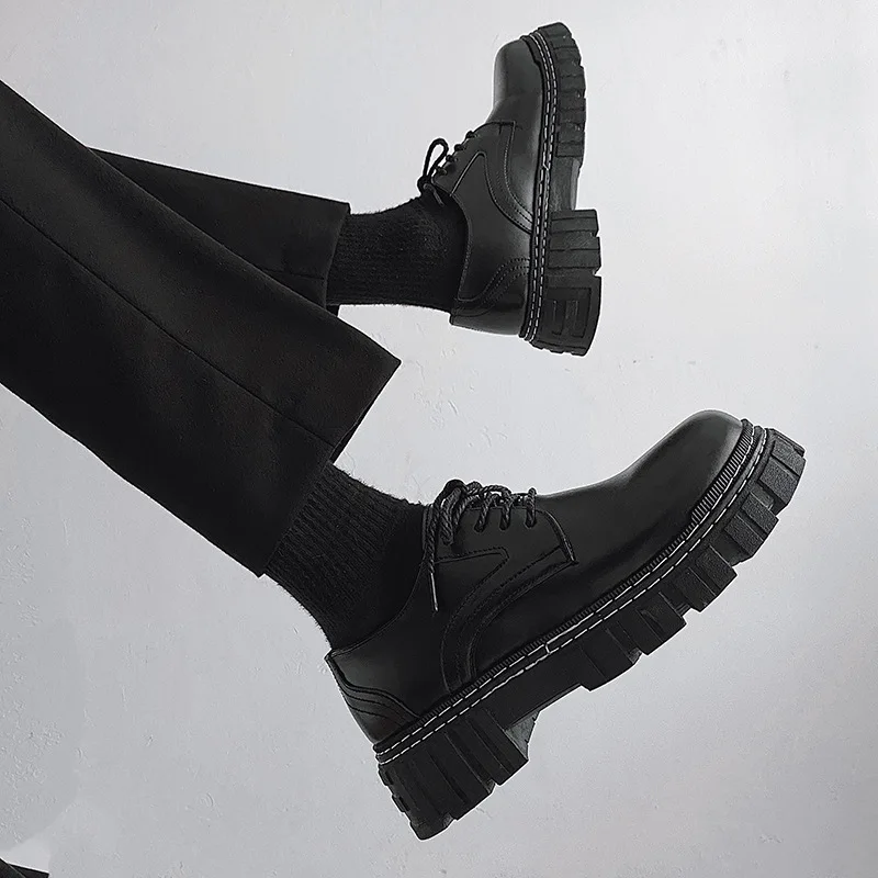 Increased Men Work Shoes Fashion Breathable Thick Sole Men's Casual Leather Shoes Platform Sneakers Mans Oxford Trainers