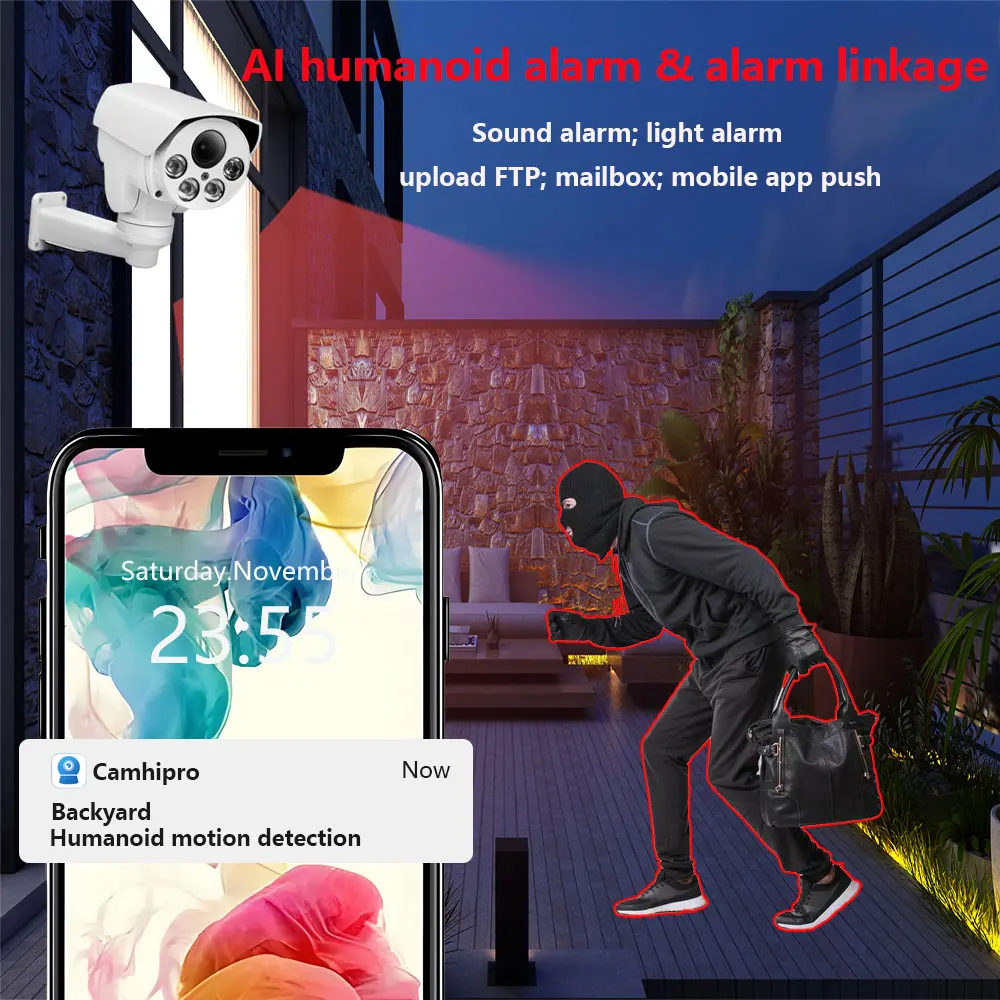 Telecamera IP di sicurezza 4K 8MP SONY415 POE 5MP 5X 10X Zoom ottico Autofocus Audio Tracciamento umano IR 50m Versione notturna con scheda SD - immagine 6