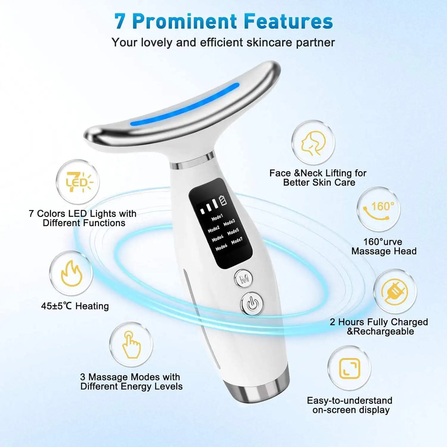 7 in 1 LED Photon Face Neck Massager Microcurrent Facial Beauty Device Skin Care Tool Lifting Tightening Sagging Skin