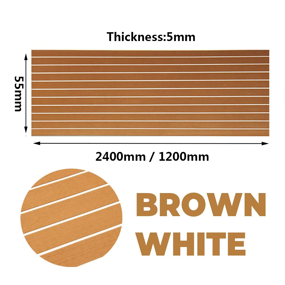 Boat Deck Mat 2400x550x5mm EVA Foam Faux Teak Brown Anti Skid Self Adhesive Vehicle Pad