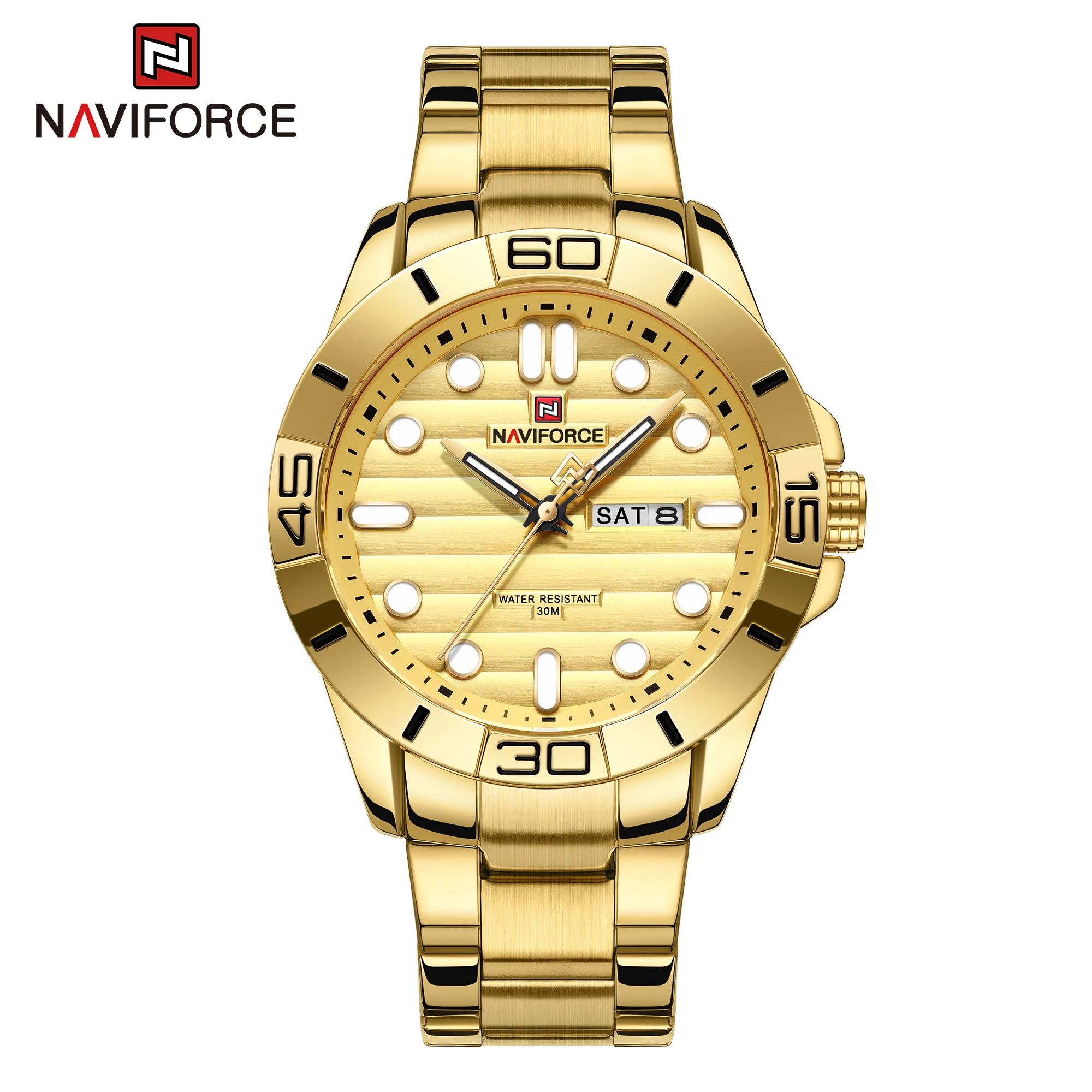 

New Fashion Mens Watches NAVIFORCE Gold Business Sport Chronograph Waterproof Steel Band Analog Wristwatch Relogio Masculino