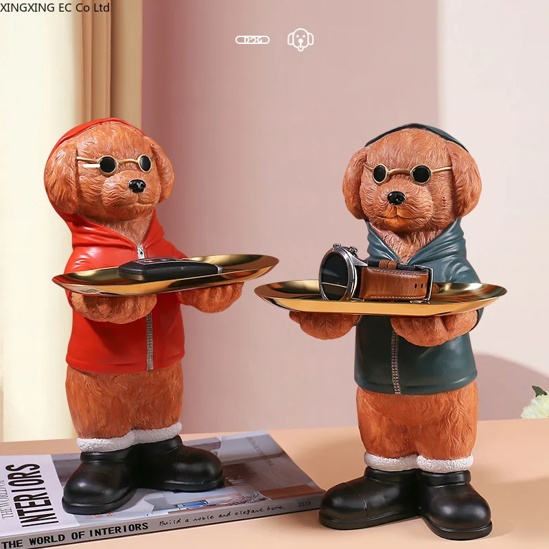 

Jewelry Box Storage Tray Teddy Dog Decoration Nordic Creative Light Luxury Living Room Home Decoration Animal Desktop Decoration