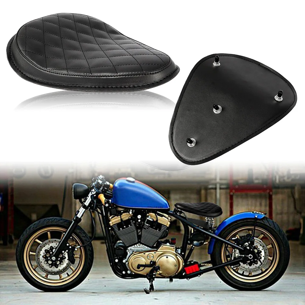 

Diamond Grid PU Leather Motorcycle Solo Seat Cushion Retro Motorbike Saddle Seat Universal Black For Harley Bobber Chopper
