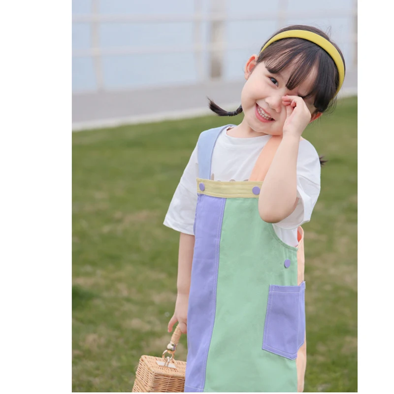 Children Overalls Cotton Thin Suspenders Pants Skirt Baby Boys Denim Pants Contrast Casual Loose Girls Overalls Kids Jumpsuit 4
