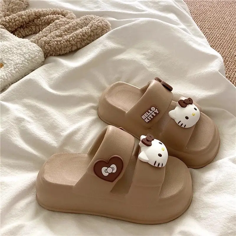 

Тапочки Sanrioed с мультяшным рисунком аниме Hello Kittys, милые летние Нескользящие домашние тапочки для девочек с сердцем, праздничные подарки