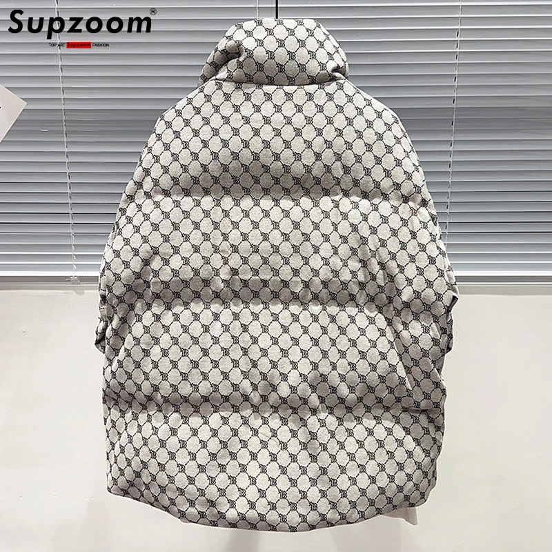 Supzoom Top Fashion Loose Winter Large Embroidery Letters Patchwork Warm Plaid Padded Coat Casual Down Jacket