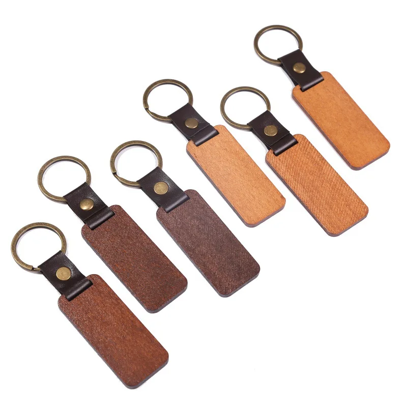

500Pcs Leather Wood Keychain Beech Wood Key Ring Wood Keyring