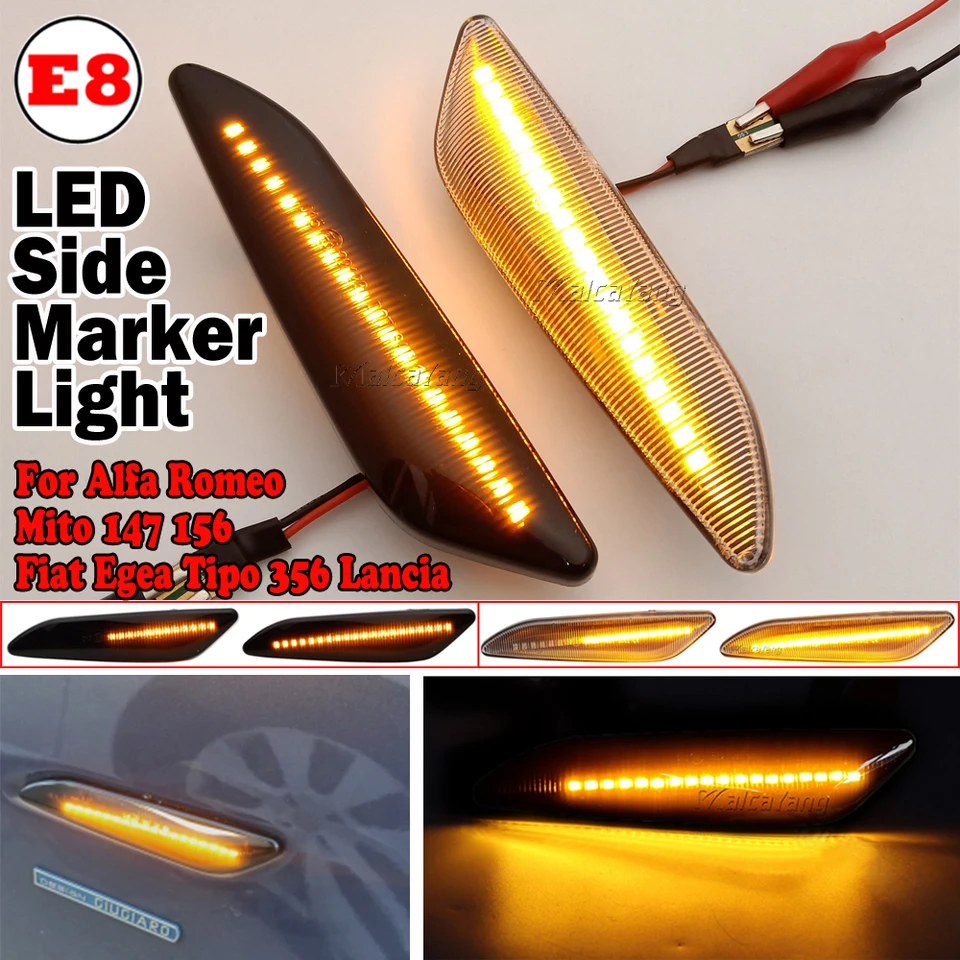 Huhpa 2Pcs Indicatore Laterale Dinamico Luce Freccia Segnale di Girata Blinker Lampade for Alfa Romeo for 156 147 for Fiat Tipo Lancia Delta 3 Ypsilon(Smoked Type