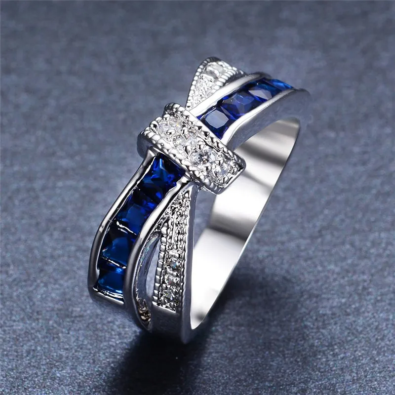 Silver Color Wedding Ring Party Women Stone Crystal Lady Jewelry