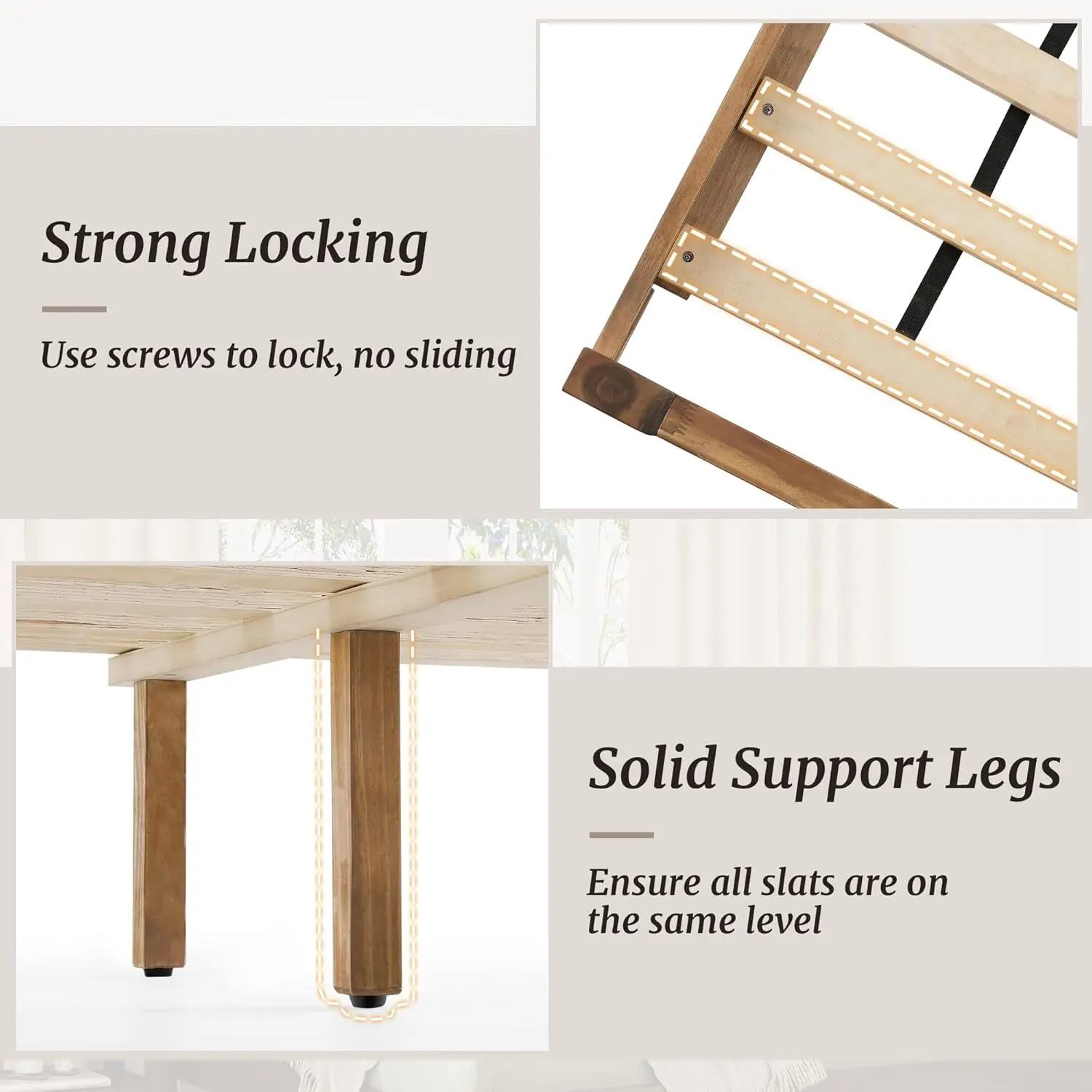 Queen Size, Acacia Wood Platform with Headboard, No Box Spring Needed, 800lb Capacity, Non-Slip Without Noise, Easy Assembly