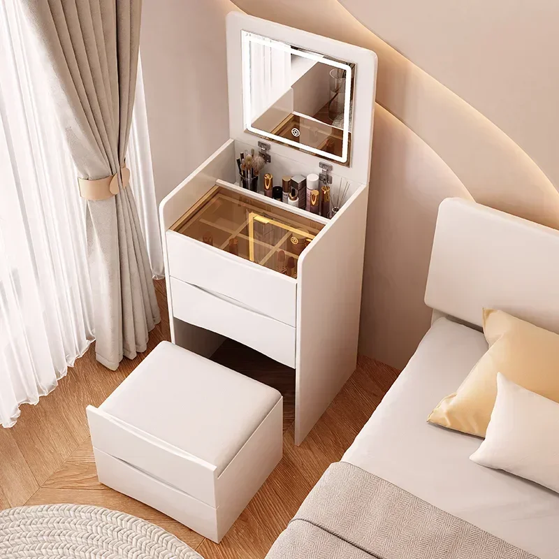 White Luxury Dressers Vanity Mirror Drawer Bedroom Minimalist Makeup Room Desk Lights Drawers Household Items