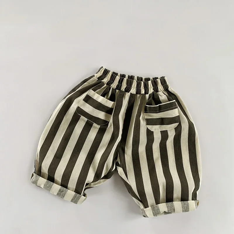 Boys And Girls Korean Striped Trousers Autumn New Children's Cotton Casual Pant Baby Kids Harem Pants With Pockets WTP155