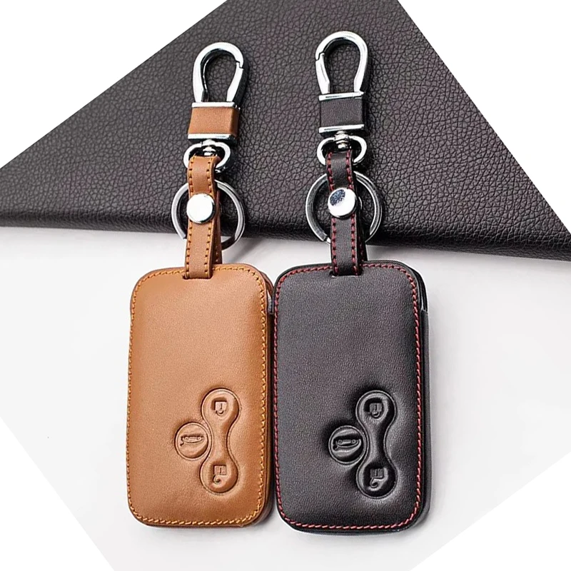 Premium Leather Key Cover Case - 3-Button Smart Card Protector & Accessory