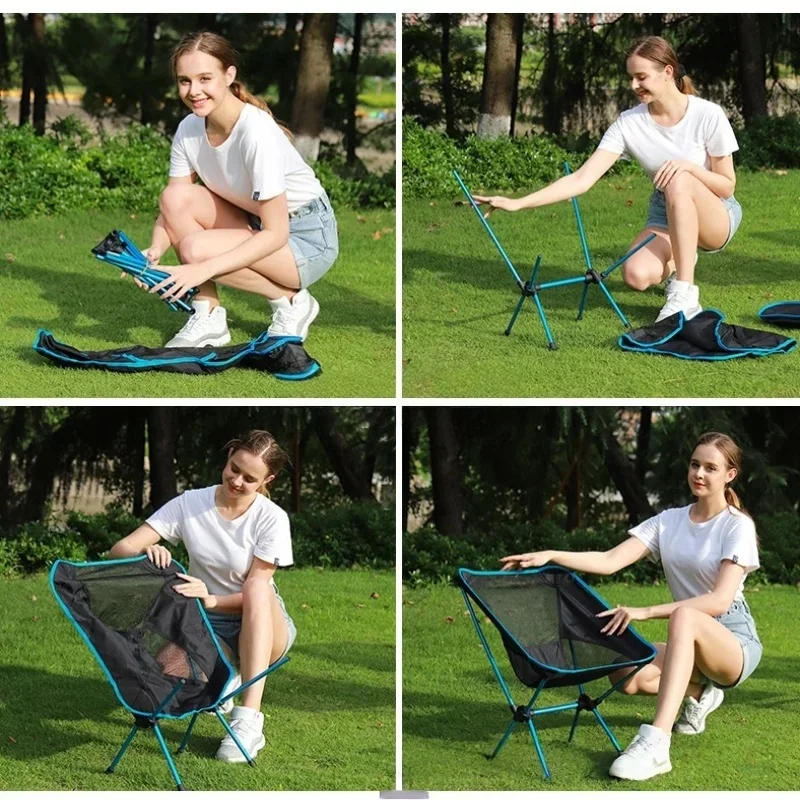 Chaise de camping pliante portable ultra-légère en alliage d'aluminium avec dossier, pour pique-nique, pêche, randonnée, loisirs en extérieur