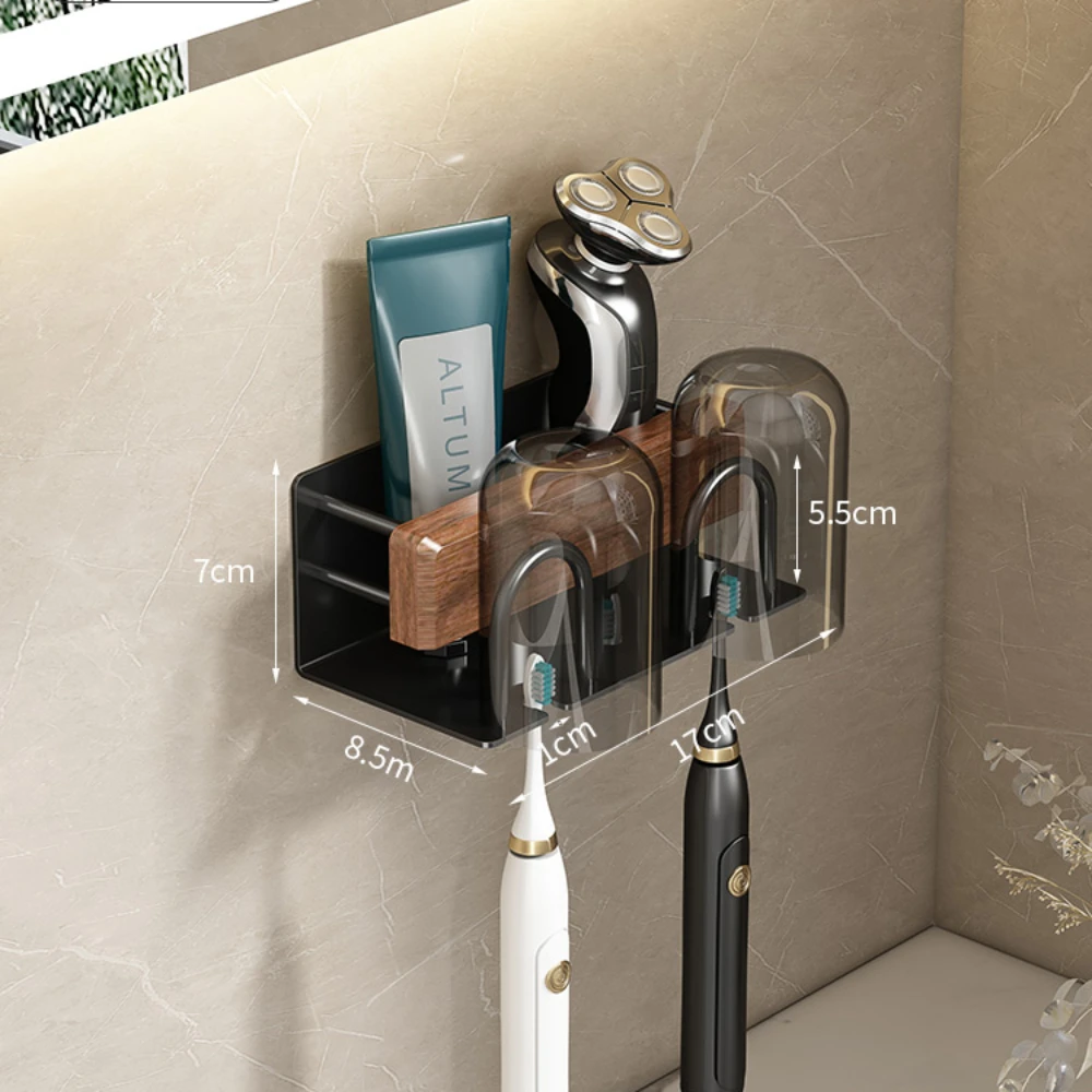 No-Punch Wood Bathroom Toothbrush Holder Tooth Cup Holder Bathroom Mouthwash Cup Holder Toothpaste Toothbrush shelf organizer 3