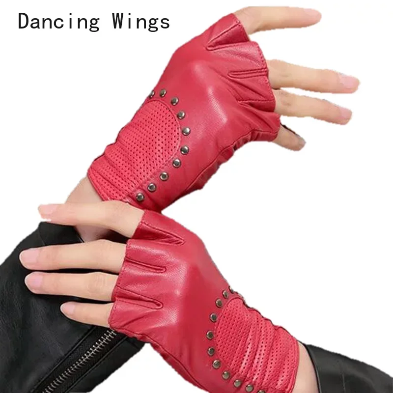 leather-gloves-female-fashion-rivets-half-finger-glove-genuine-sheepskin-gloves-lady-spring-autumn-winter-mittens