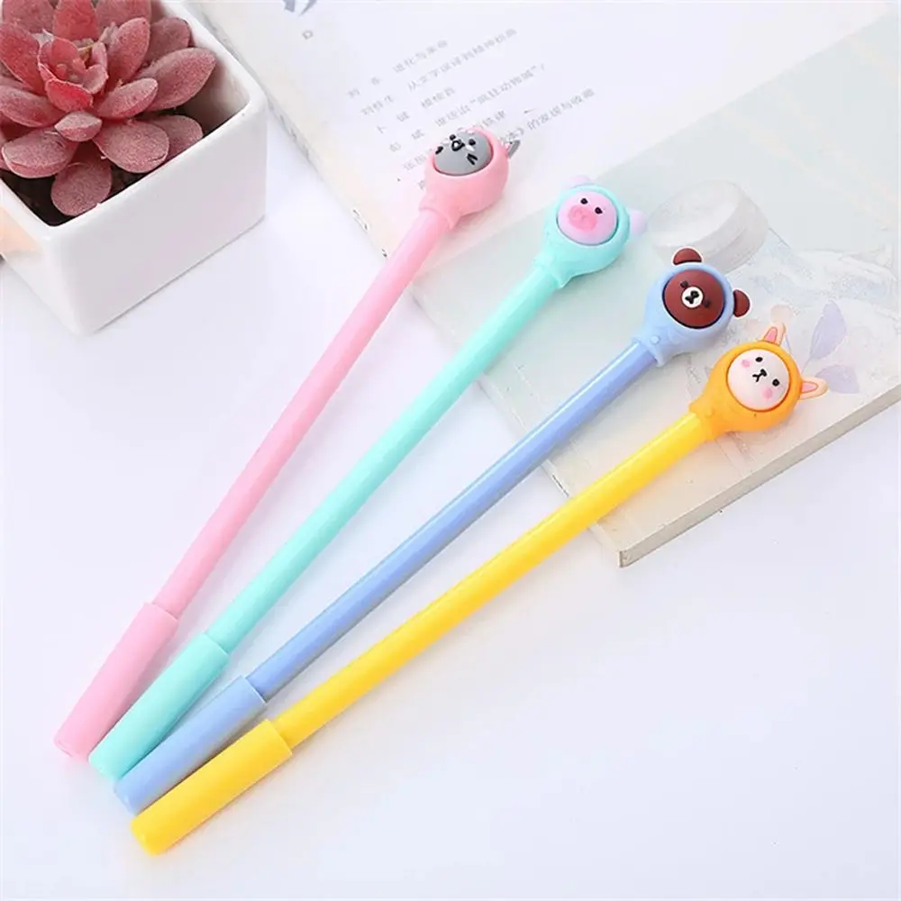 Cartoon Animal Animals Shape Head Rabbit Bear 0.5mm Writing Supplies Writting Tool Black Ink Pen Gel Pen Signature Pen thickened scalpel titanium alloy carving knife animal scalpel multifunctional express out of the box tool give away knife lid