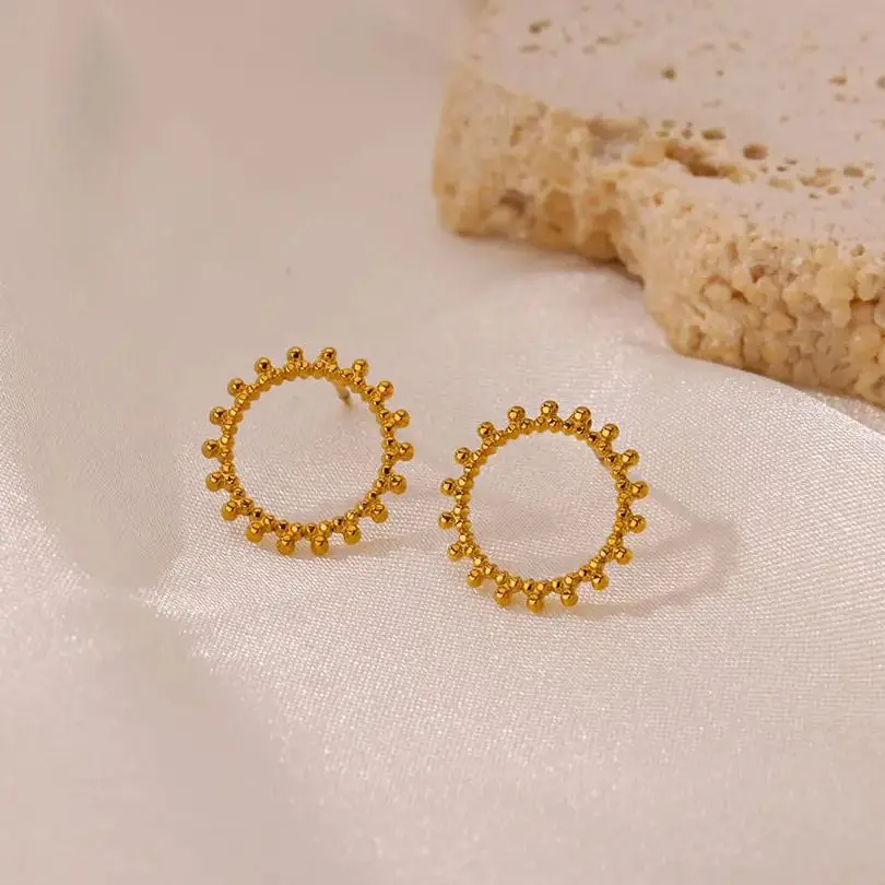 Hollow Sun Stainless Steel Stud Earrings for Women Wedding Aesthetic