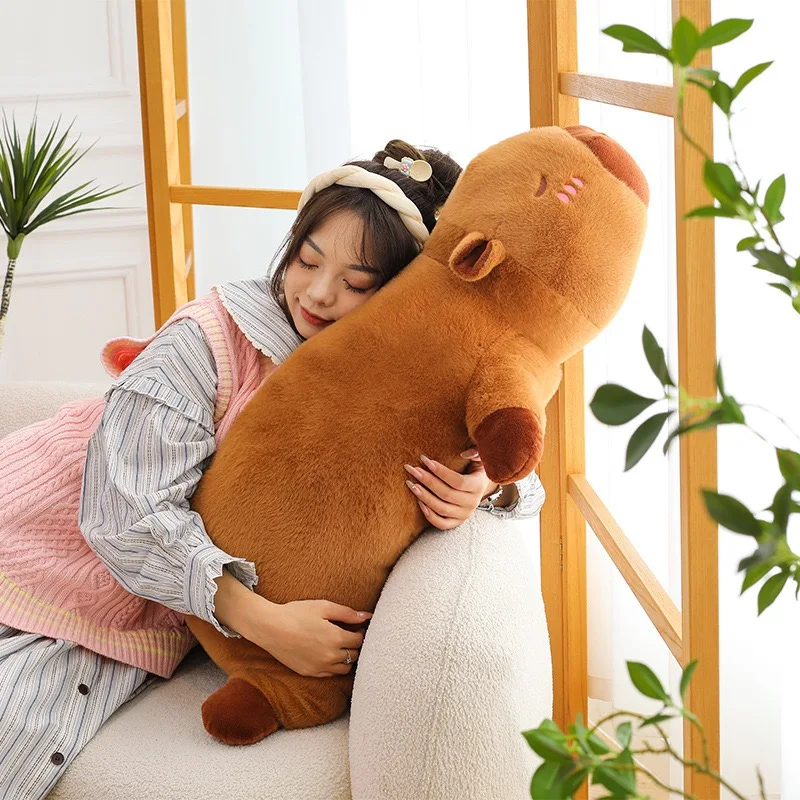 Kawaii Capybara Plush Toy Stuffed Capibara Fluffy Doll Long Sleep Soft Pillow Sofa Cushion Nap Sleeping Toys for School Xmas