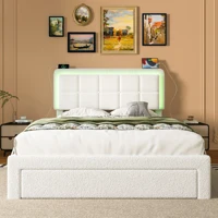 Каркас кровати с мягкой обивкой LVHOM 140x200 см, регулируемым изголовьем Тедди, бархатом, светодиодной подсветкой и USB-портом, современный каркас кровати