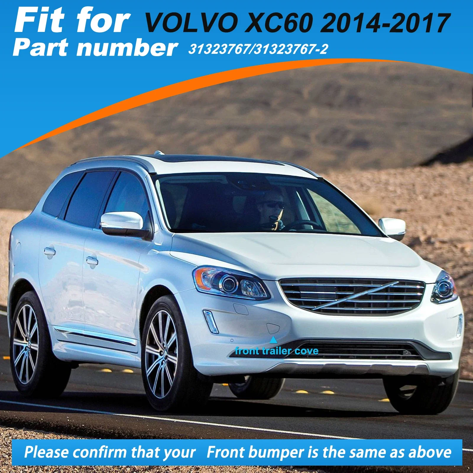 VOLVO XC60 2014-2017 31323767 31323767-2 398215624 오른쪽 승객 측면 용 앞 범퍼 견인 후크 커버 견인 아이 캡