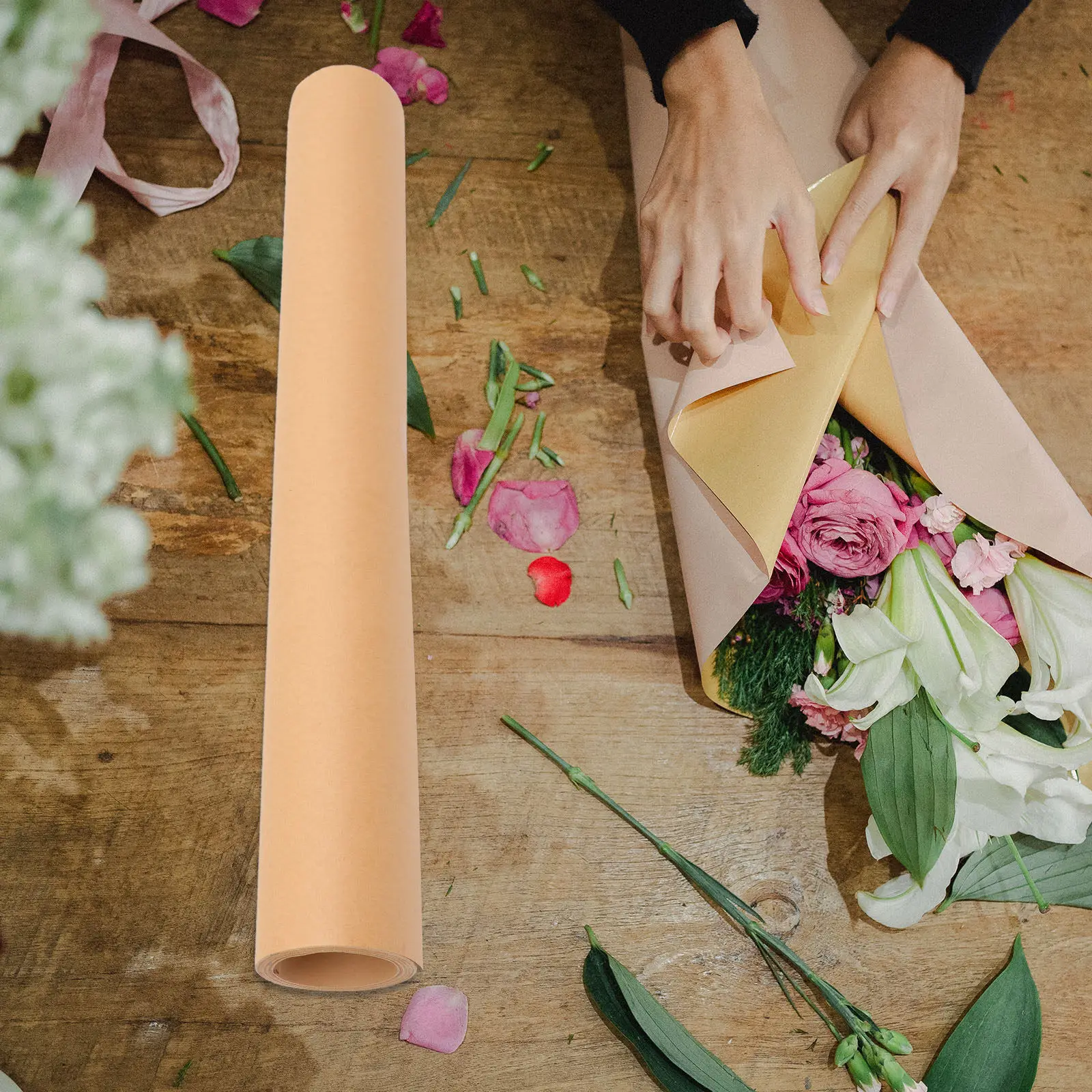 1 롤 브라운 크래프트 종이 롤 헤비 듀티 포장지 선물 포장용 꽃 꽃다발 DIY 공예 프로젝트 테이블 커버