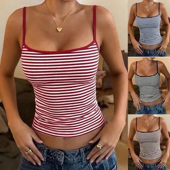 Women's 2026 New Vintage Striped Crop Top – Low Cut High Waist Slim Fit Tank, Sexy Y2K Streetwear Camisole 1