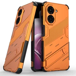 Shockproof Armor Phone Case with Magnetic Stand Cover for Poco C65 4G (PK - Orange)