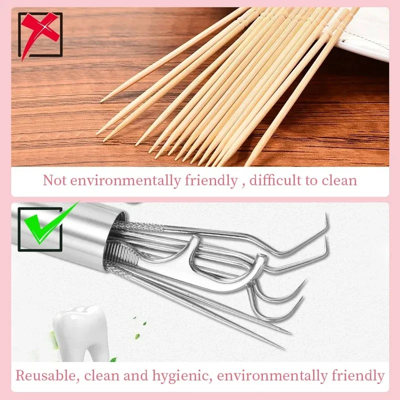 Toothpick Set 7Pcs Stainless Steel Portable Toothpicking Tool Cleaning Oral Care Floss Needle Dental Needle