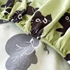 Cat Printed Bed Sheet Green Color Single/Queen/King Size Fitted Sheet with Elastic Band Cartoon Style Bed Sheet for Kids 3