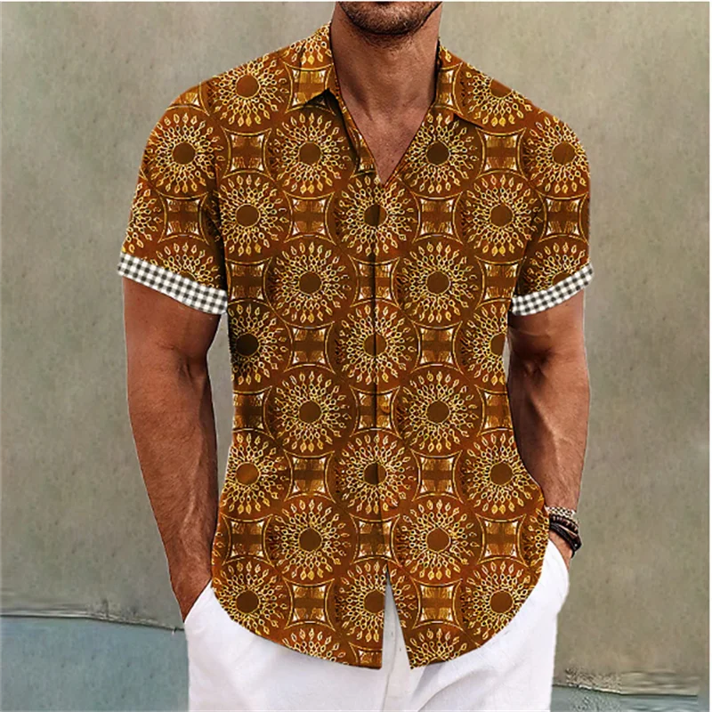 2023 Summer Men's Shirt Hawaiian Short Sleeve Shirt Floral Print Retro Cuffed Shirt Outdoor Fashion Dress Designer 6 Colors