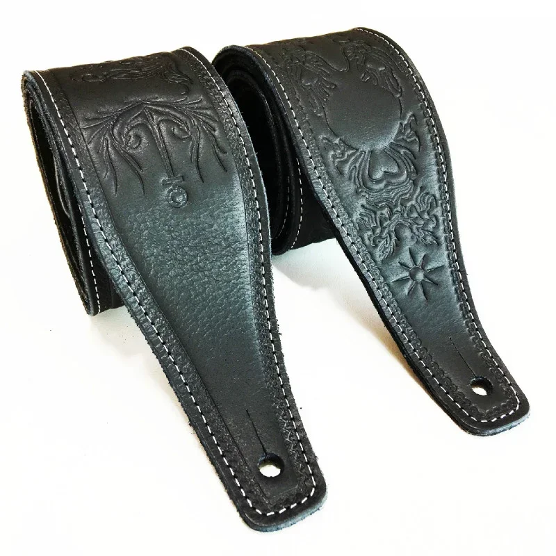Handcrafted Retro Embossed Guitar Strap - Premium Soft Cowhide Leather