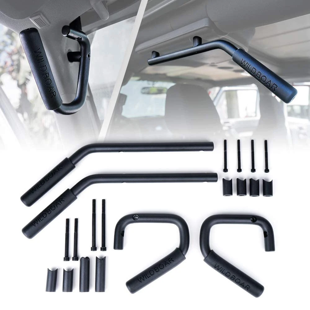 

Aluminum Front & Rear Steel Grab Bar Handle Kit for 2007 - 2018 Jeep Wrangler JK 7/8" Steel Rubber Grips Steel Grab Bar Handle