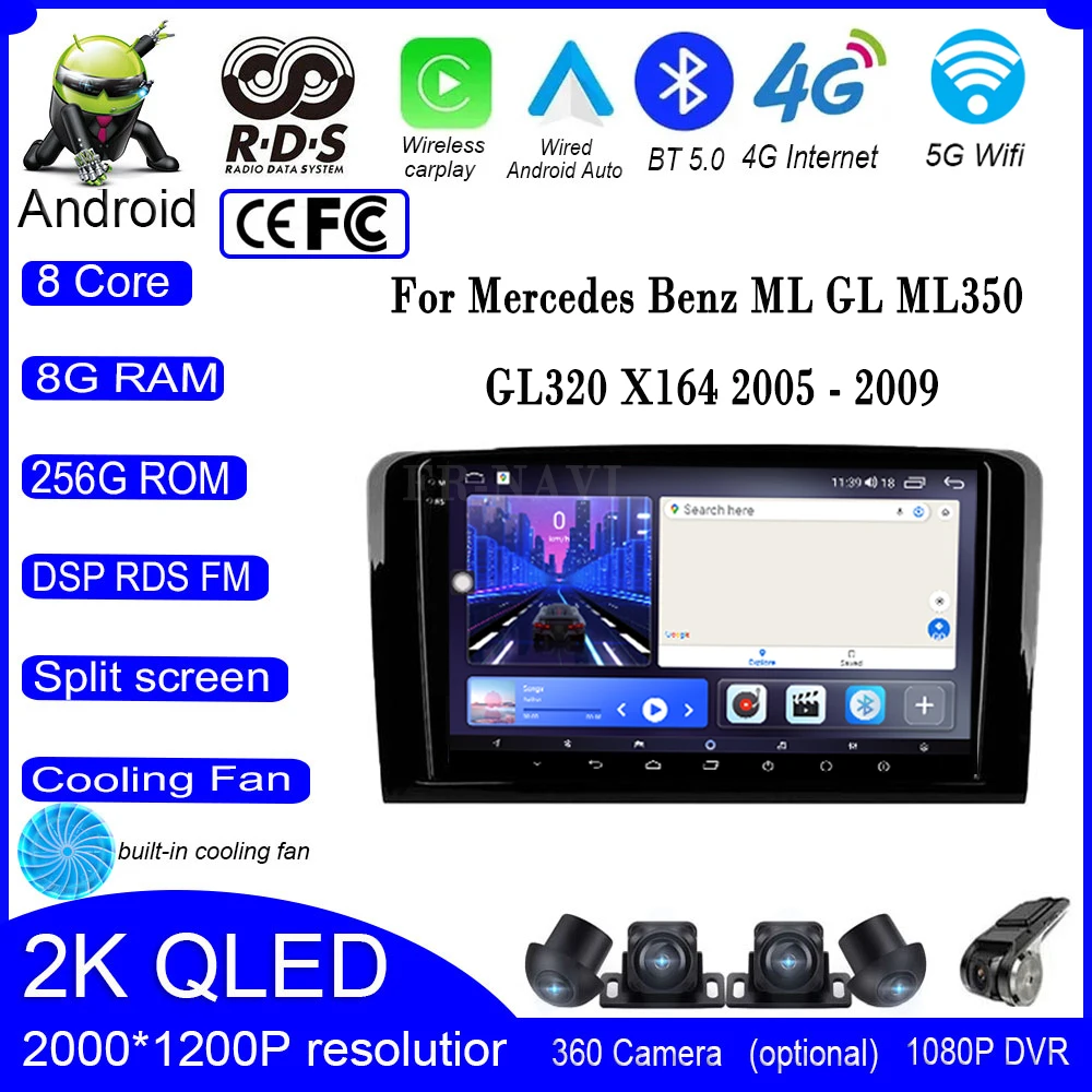 

9 Inch Android 14 For Mercedes Benz ML GL ML350 GL320 X164 2005 - 2009 Car IPS 4G Multimedia Radio GPS Navigation Carplay player