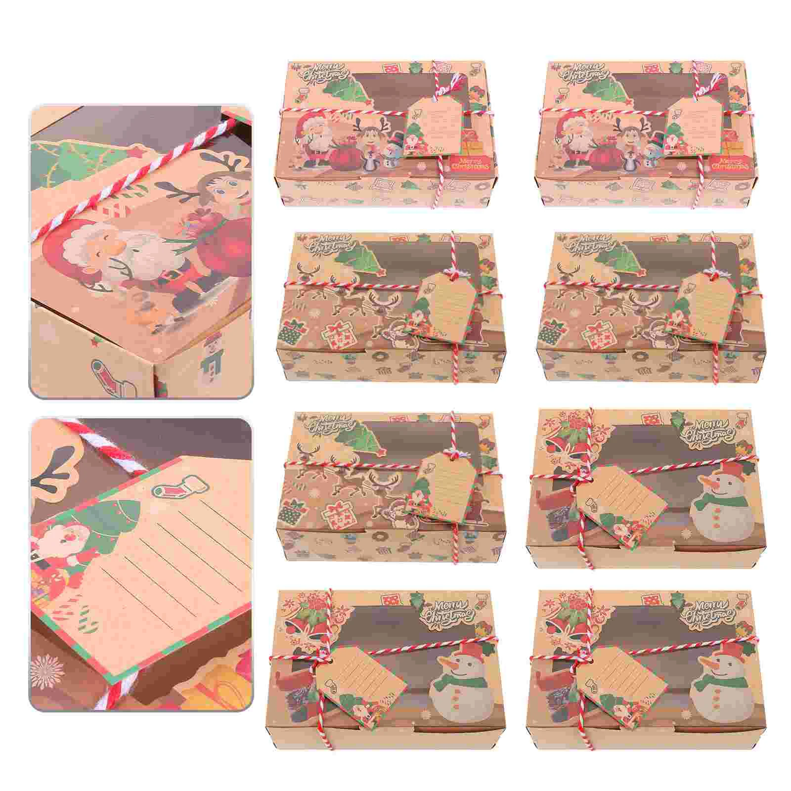 

Christmas Cookie Boxes Kraft Paper Santa Snowman Candy Snack Packaging Box New Year Party Favor Decoration Navidad