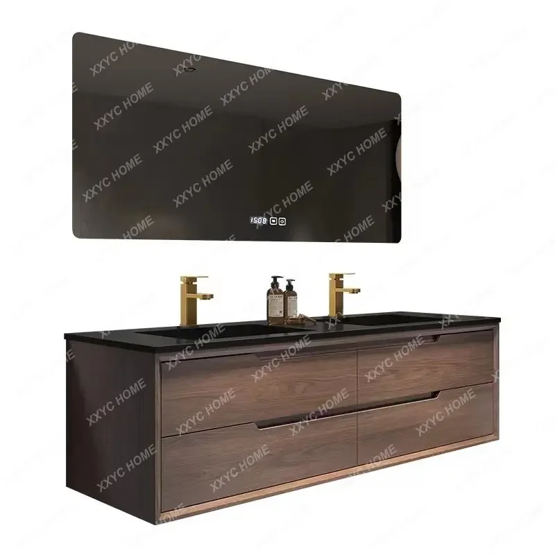 Bathroom Cabinet Combination Red Oak Wash Basin Light Luxury Washbasin Ceramic Seamless Integrated Double Inter-Platform Basin