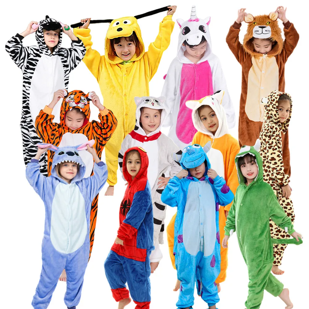 CLEAR STOCK Tiger Unicorn Dinosaur Giraffee Cow Children Cartoon Kigurumi Kids Onesie Pajamas Carnival Costume Homewear
