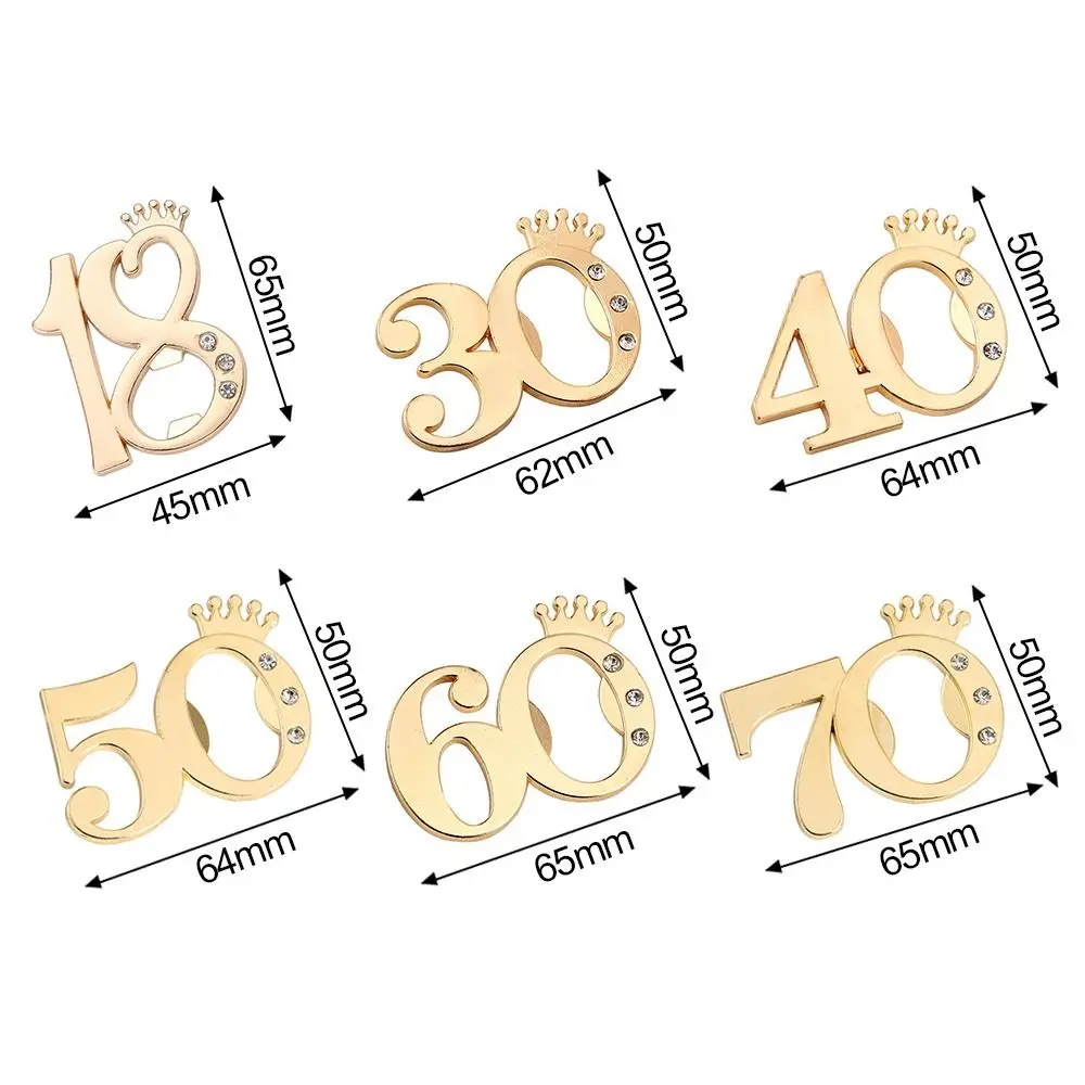 18/30/40/50/60/70 Rhinestone Golden Bottle Opener Guest Return Gifts Souvenir Birthday Wedding Anniversary Party Supplies