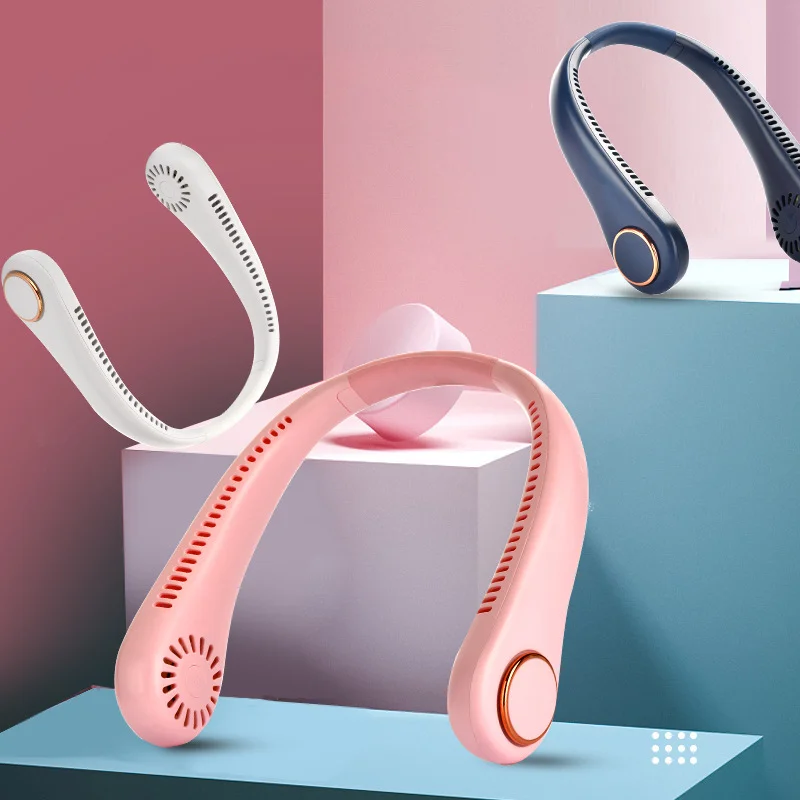 Portable Silent Fan Outdoor USB Rechargeable Vaneless Fan MINI Electric Silent Neck Belt Wearable Quick Cooling to Dispel Heat