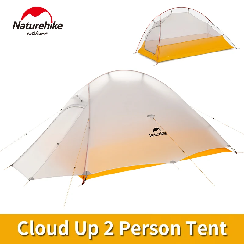 Naturehike Cloud Up 2 Tent 10D Nylon Waterproof Double Layer Portable 1-2 Person Hiking Camping Tent Ultralight 980g with Mat
