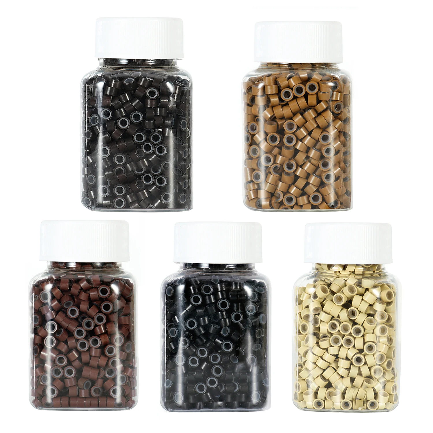 1000Pcs 5mm 마이크로 링 비즈 깃털 머리 확장 도구에 대 한 실리콘 구슬 링크 Microring 5 색 옵션 실리콘 및 알루미늄