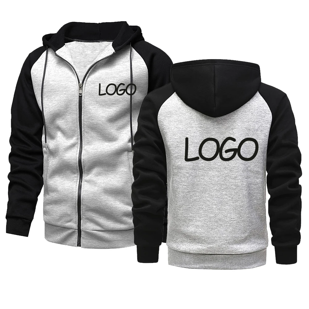 DIY Customize Your Brand Logo Men's and Women's Casual Hoodie Tops Contrast Zip Street Personality Sweatshirt Custom Gifts