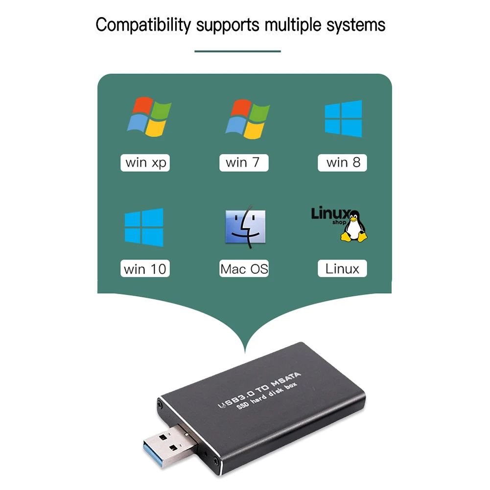 MSATA To USB 3.0 SSD Enclosure External HDD Hard Disk Box 6Gbps USB 3.0 to mSATA Converter Adapter for 30*30/50 MSATA SSD