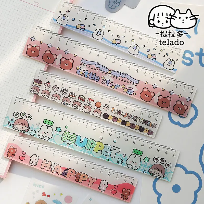 Straight ruler learning scale drawing 20cm ruler ins wind creative cartoon student school supplies simple cute stationery ins cartoon kitten dog cute stickers simple line drawing kawaii sealing labels stationery traceless decorative sticker pvc