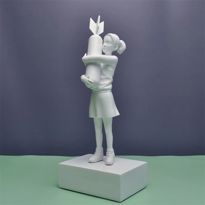 

Banksy Hugging Bomb Girl Statue Ornament Hugger Peace Bomb Girl Sculpture Modern Home Bedroom Living Room Decoration Accessories