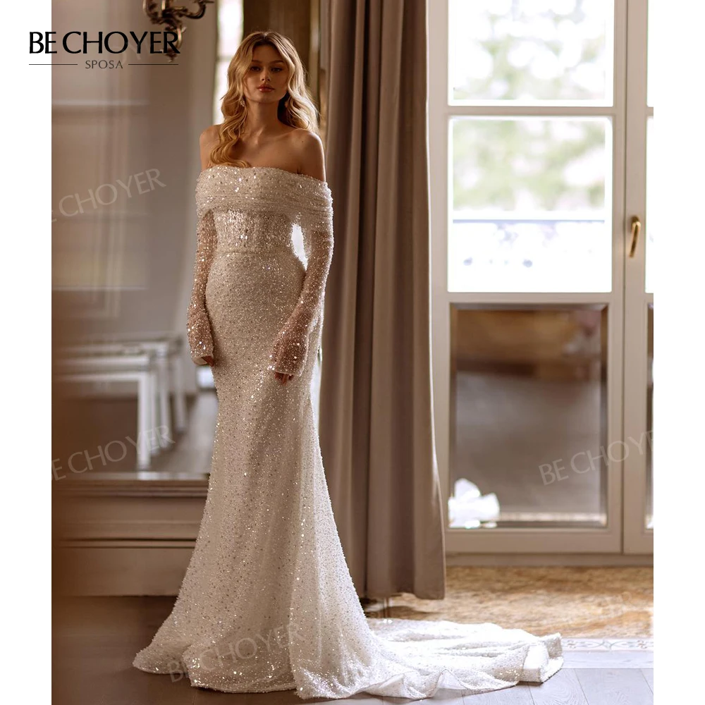 Vestidos de novia boho de encaje sirena con mangas largas Como la imagen Tallas Grandes