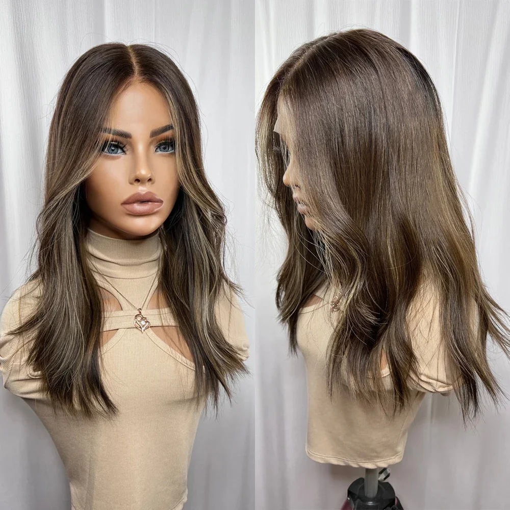 Human Hair Wigs Highlight Brown Bob Glueless Body Wave 5x5 Silk Base
