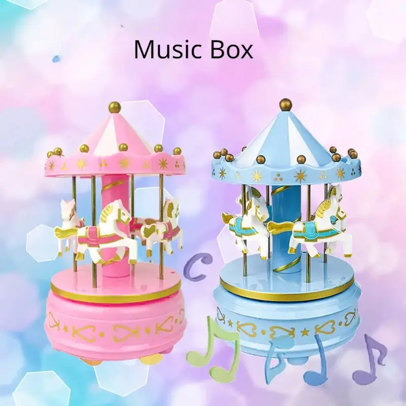 Luxury Carousel Music Box 4 Horses Rotate Romantic Handwork Gifts 1pc for carousel music box,music box