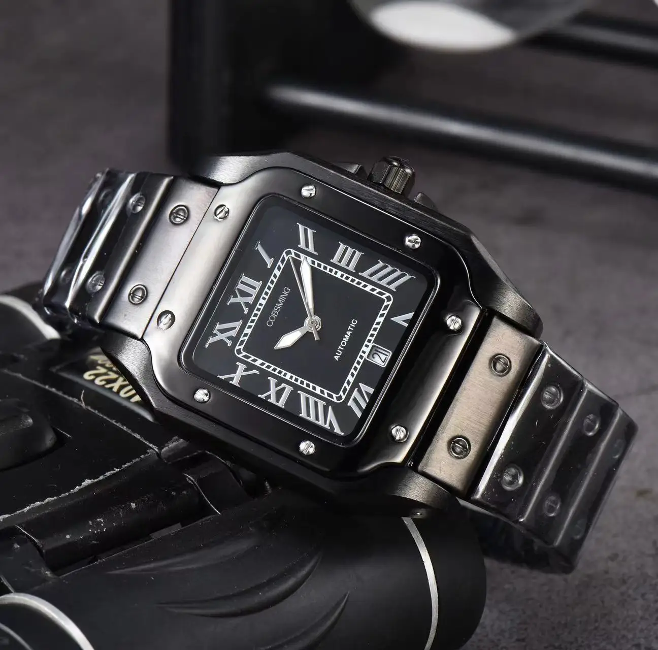 Top Custome Original Brand Luxury Watches For Men 39MM Square Dial Automatic Date Quartz Steel Strap Hottest Sale Male Clock